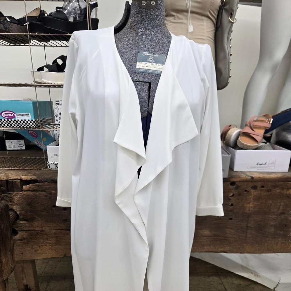 woman's Worthington White duster cardigan with ruffle detail - Picture 1 of 8
